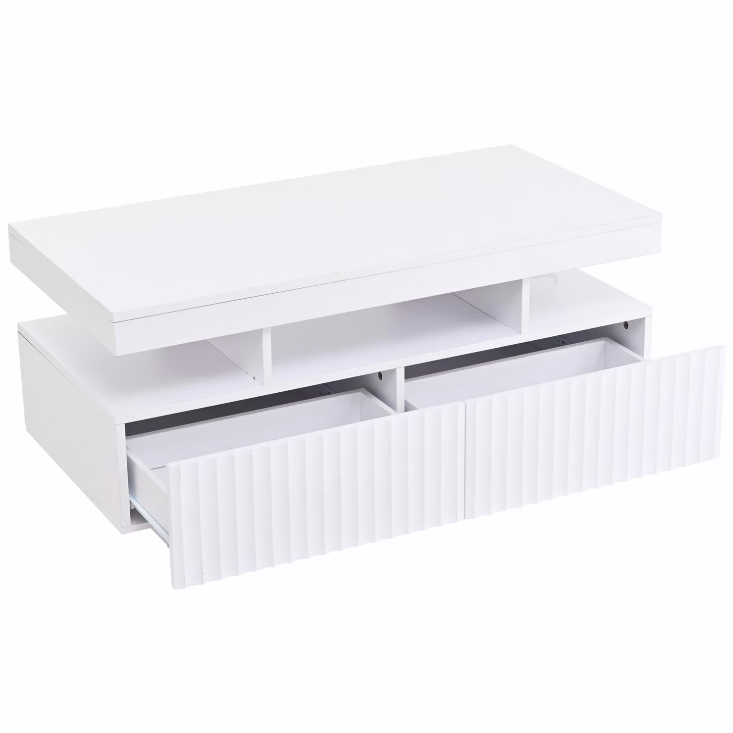 Aosom Modern White Coffee Table with App-Controlled LED, Two Ribbed Drawers and Open Display Shelf, W: 100 cm, D: 50 cm, H: 45 cm – 2
