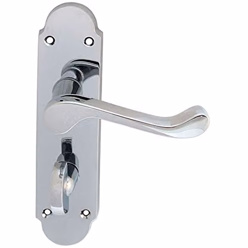 Loops Pair Victorian Upturned Lever Bathroom Backplate Door Handles in Polished Chrome, W: 17.0 cm, H: 17.0 cm, D: 4.2 cm