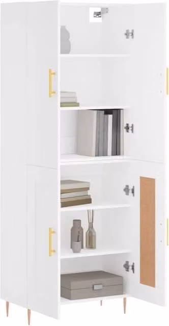 Berkfield Home White Modern Highboard with Hinged Doors and Internal Shelves, W/D/H: 69.5 x 34 x 180 cm