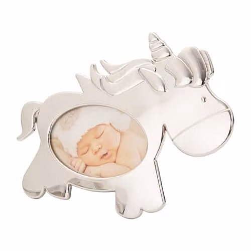 Happy Homewares Silver Unicorn Themed Oval Metal Picture Frame with Black Felt Backing, W: 12.7 cm, H: 15.24 cm