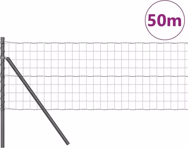 Berkfield Home Traditional Euro Fence with 13 Posts, Galvanised Steel, Dark Grey, 0.6 x 50 m – 1