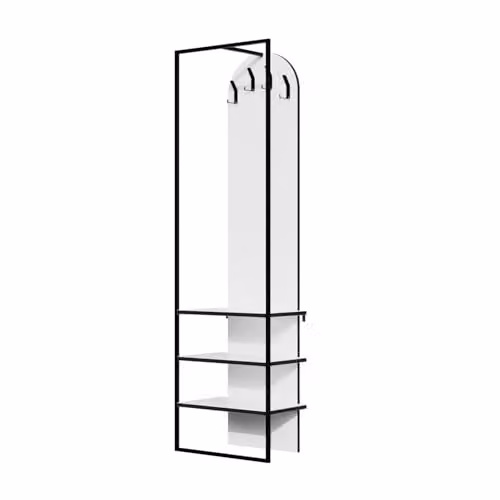 FWStyle Hall Stand and Shoe Rack in White with 4 Hooks and 3 Shelves, W/D/H: 53 x 31.7 x 180 cm