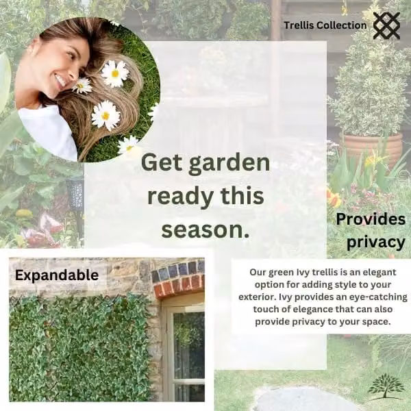 Marco Paul Green Artificial Ivy Leaves Wall Trellis Hedge, W x H: 180 x 90 cm – 4
