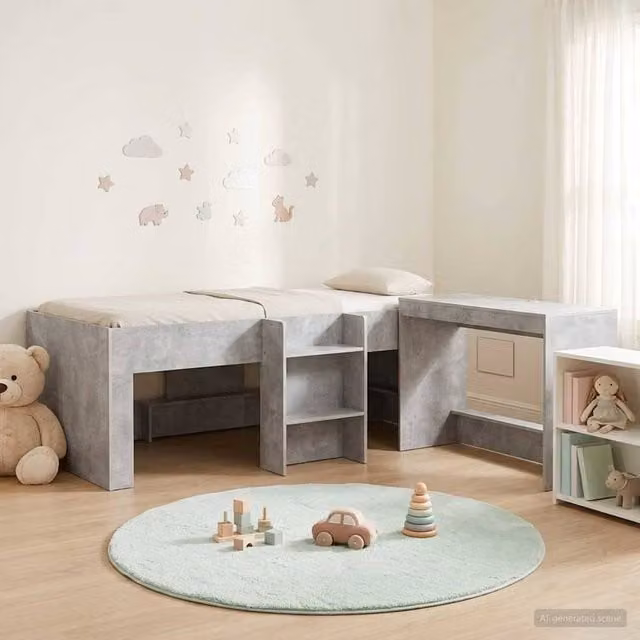 Berkfield Home Kids High Bed Frame with Desk and Stairs in Concrete Grey – 1