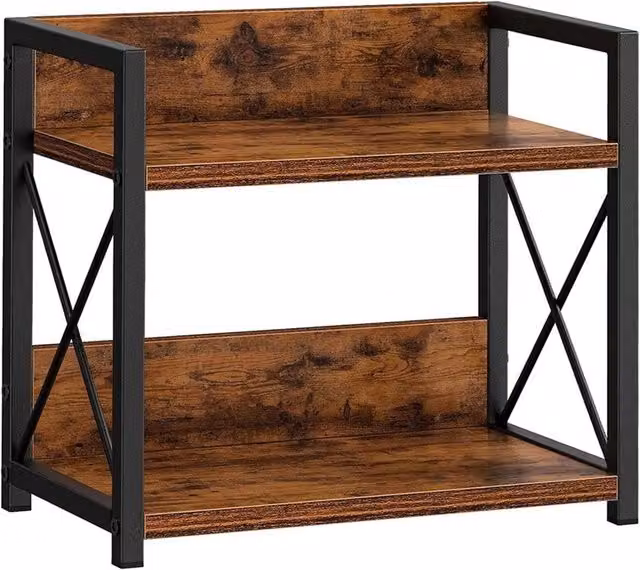 Nordara 2 Tier Rustic Brown Wood Coffee Bar Accessories Organiser and Kitchen Counter Shelf – 1