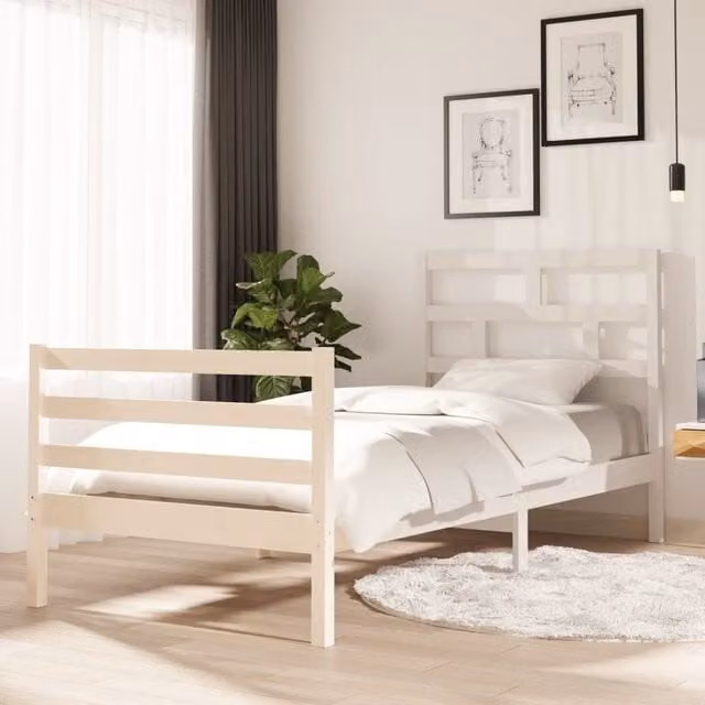 Berkfield Home White Solid Wood Pine Bed Frame W: 90 cm, D: 200 cm