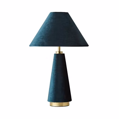 ValueLights Martha Conical Teal Velvet Table Lamp with Gold Brass Base and Bulb – 2