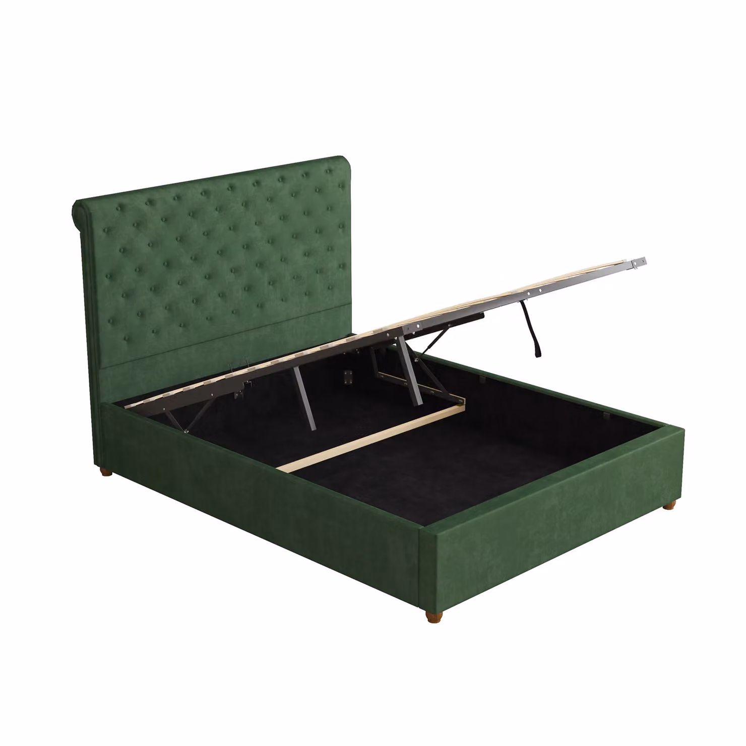 Aspire Taylor Ottoman Storage Bed Frame in Green Plush Velvet Fabric, Super King, W: 200 cm x D: 200 cm – 4
