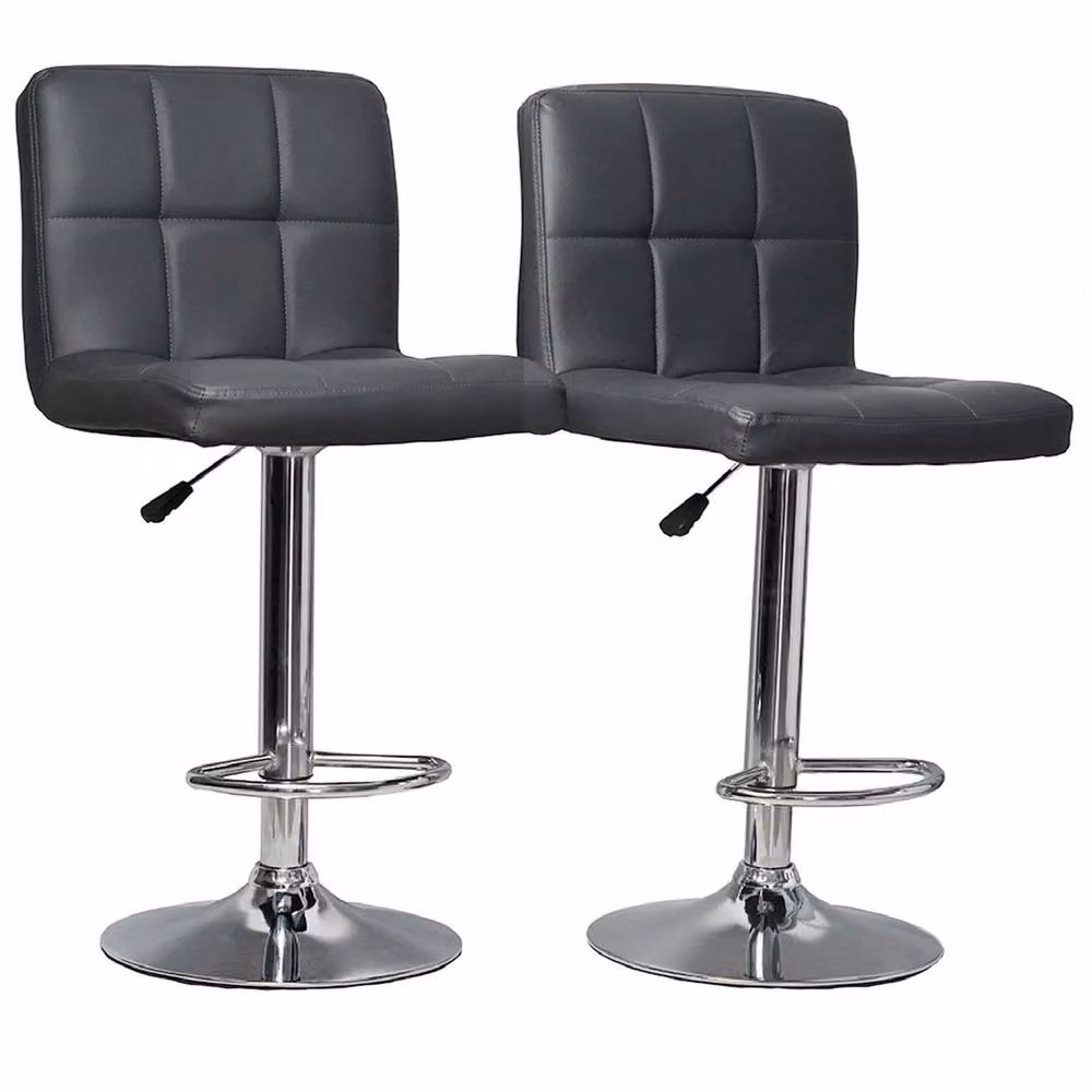 Havendro Dark Grey Faux Leather Swivel Bar Stools with Metal Base – 3