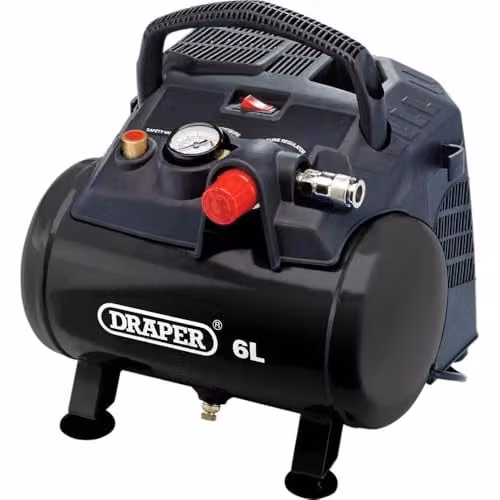 Draper 6L Oil-Free Air Compressor Black 116psi Max Pressure 1.2kW 185l/min Max Capacity 02115