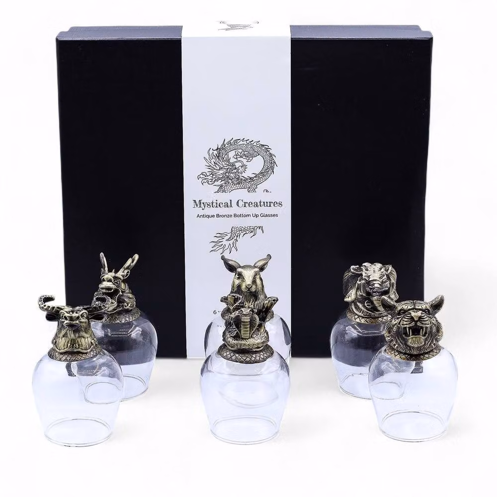 Serenityy Gift Set of 6 Mystical Creature Shot Glasses, 100ml, Gold and Transparent – 2