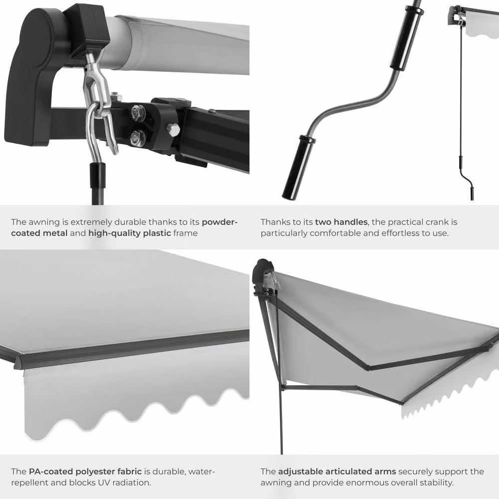 tectake Ornella Retractable Wall-Mounted Awning in Grey, W: 300 cm, D: 250 cm – 4