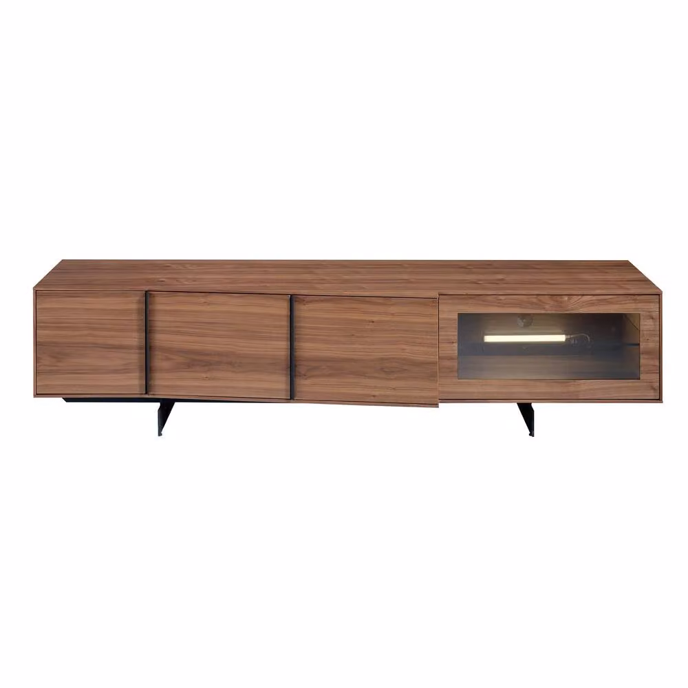 Angel Cerda Modern Walnut TV Cabinet with Black Steel and LED Lighting in Brown – 2