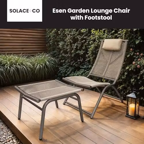 Solace+Co Esen Rattan Sun Lounger with Footstool in Beige and Brown – 2