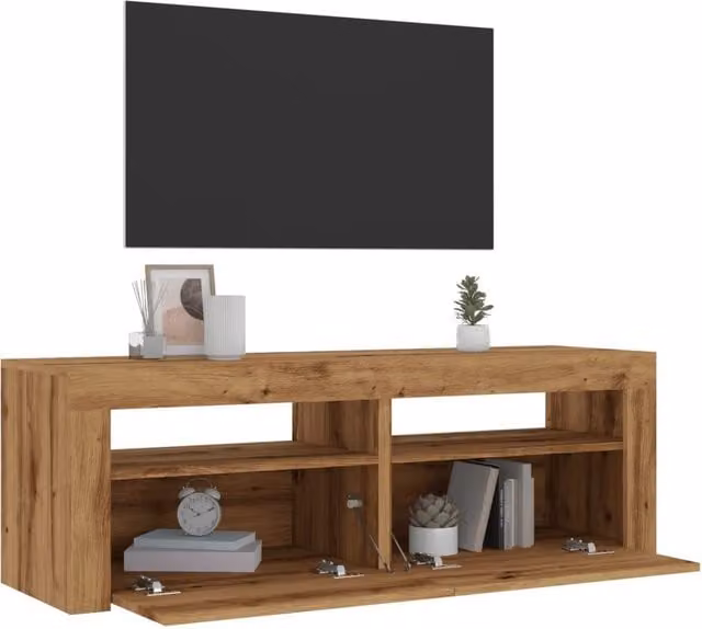 Berkfield Home Artisan Oak TV Cabinet with Integrated LED Lights in Brown, W/D/H: 120 x 35 x 40 cm