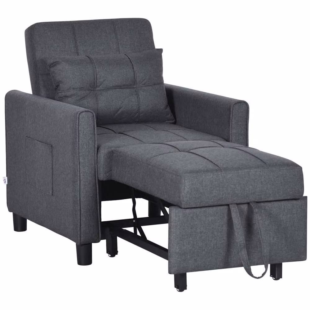 Wyld Haus Remina Grey Linen Look 3 in 1 Single Chair Bed with Armrests – 2