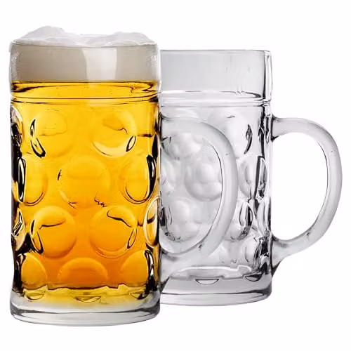 Rink Drink Pack of 2 Transparent Dimpled German Beer Stein Glass Tankards, 1.3 l