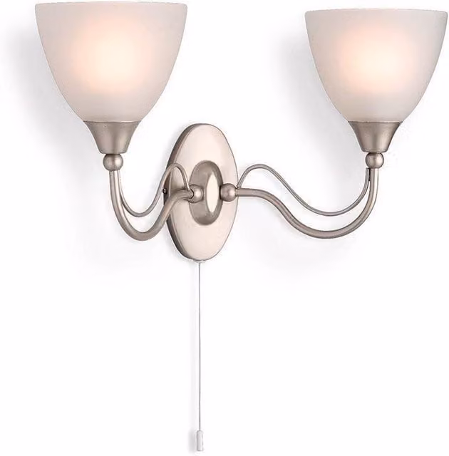 Netlighting Santana 2 Light Indoor Wall Light in Grey with Satin Steel and Opal Glass, E14