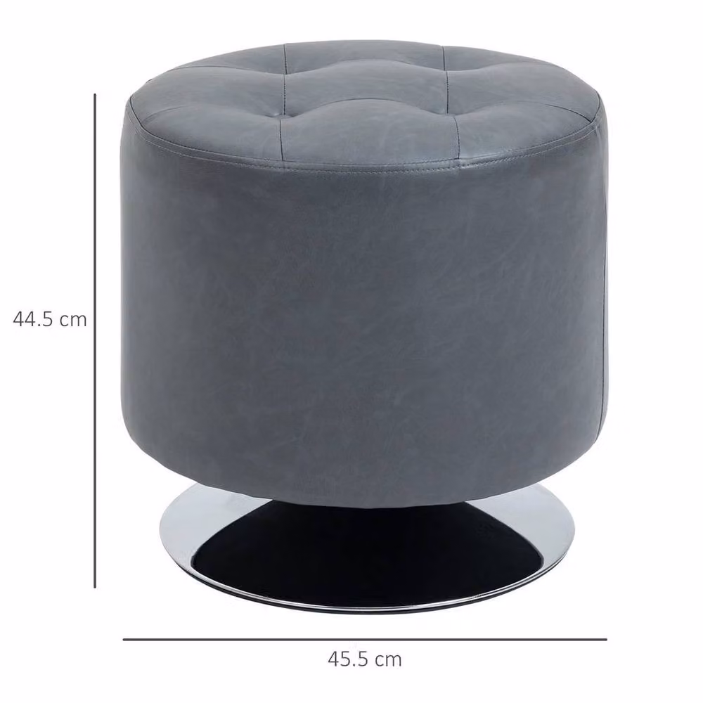 KORVIXA 360 Degree Swivel Round Footstool in Grey Synthetic Leather, W: 70 cm, H: 65 cm – 2