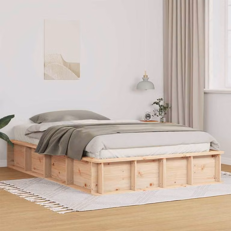 Berkfield Home Lift-Up Storage Bed Frame in Solid Pine, Beige, W/D/H: 140 x 200 cm