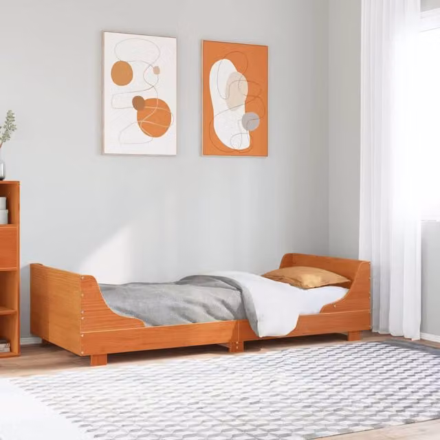 Berkfield Home Single Solid Wood Pine Bed Frame in Wax Brown, W/D/H: 90 x 190 cm – 1