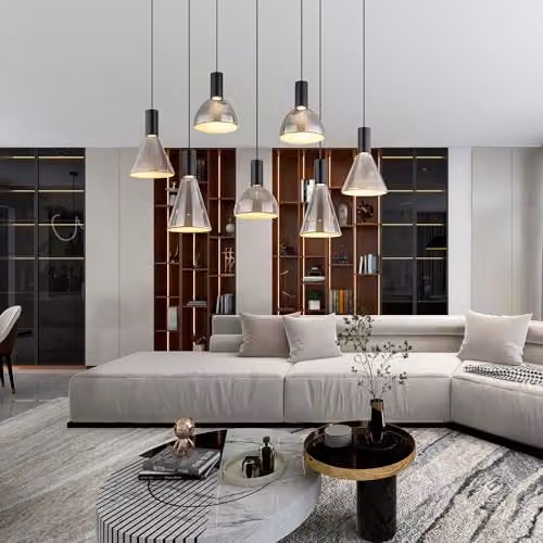 Globo Lighting Modern Suspended Pendant Light in Black and Smoke Grey Glass with Height Adjustable Metal Frame – 5