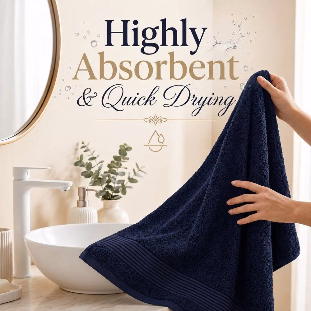 Pamposh Blue Cotton Bath and Hand Towel Set of 4, 500 GSM – 7