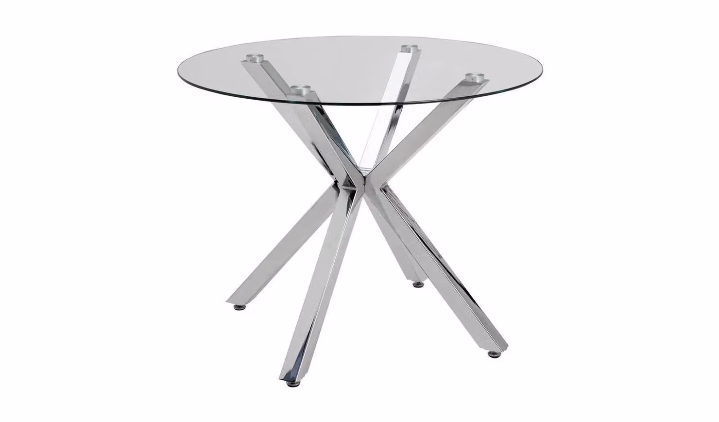Alice Round Glass Dining Table with Silver Metal X-Frame Base for 4 Adults
