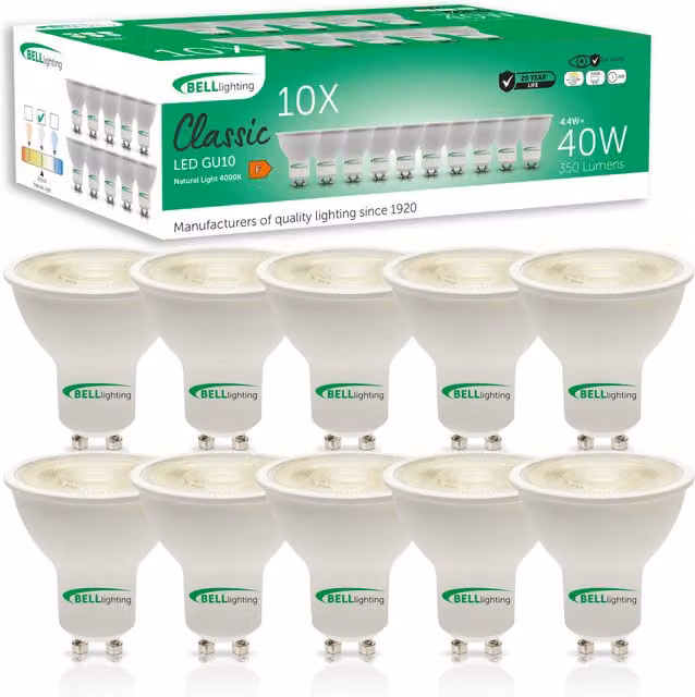 BELL Lighting Dimmable GU10 LED Bulbs 4.4W 350lm Natural White 4000K Pack of 10 – 1