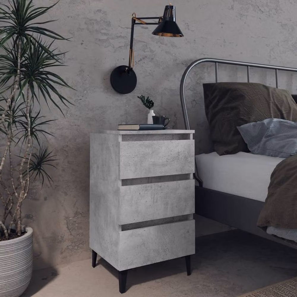 Berkfield Home Bed Cabinet with Metal Legs in Concrete Grey, W/D/H: 40 x 35 x 69 cm – 2