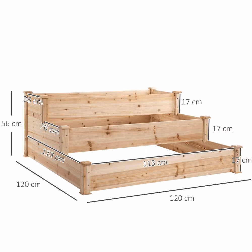 STILVORA 3-Tier Wooden Raised Garden Bed in Natural Brown, W/D/H: 124 x 124 x 56 cm – 2
