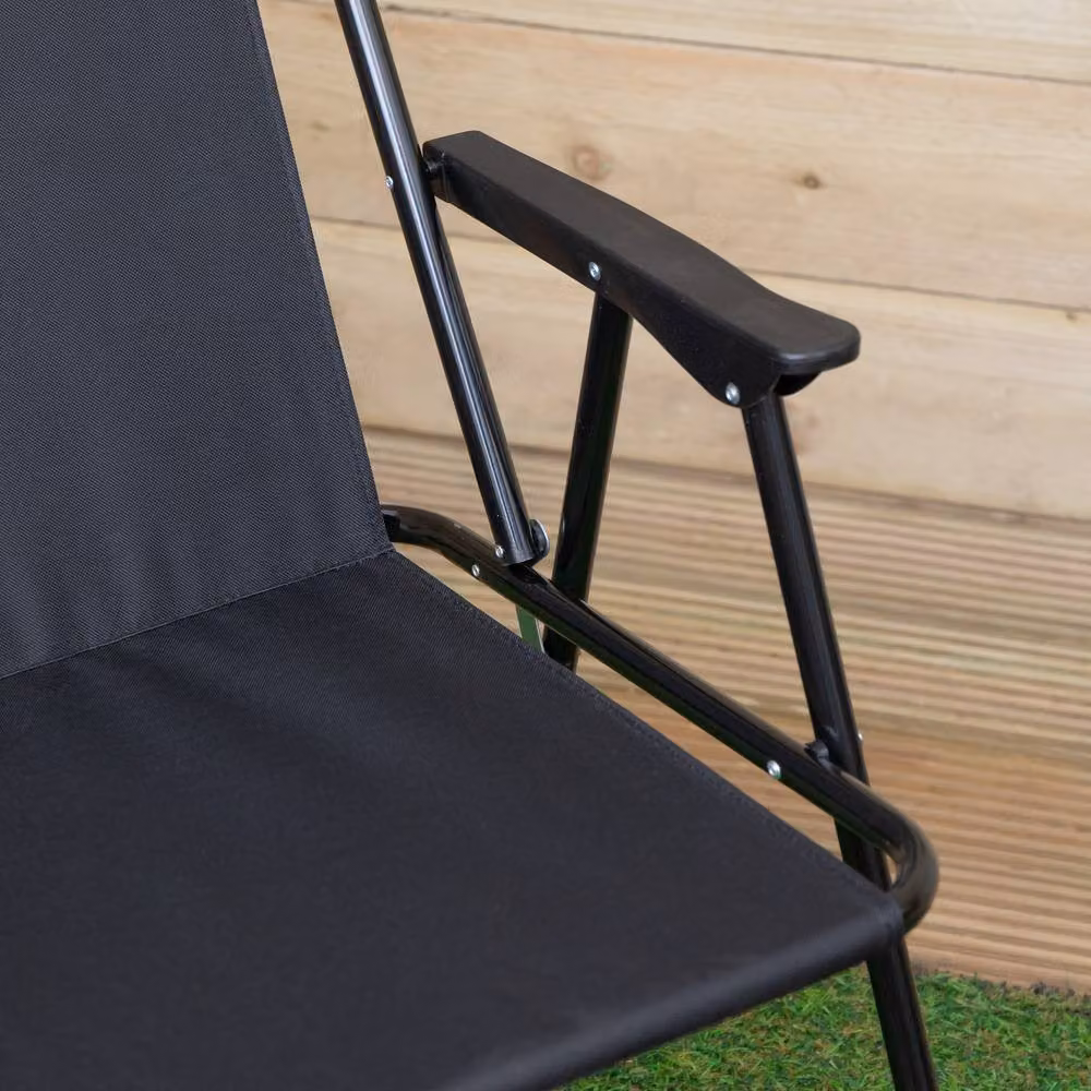 Samuel Alexander 6 Pack Black Folding Canvas Outdoor Chairs with Plastic Armrests – 3