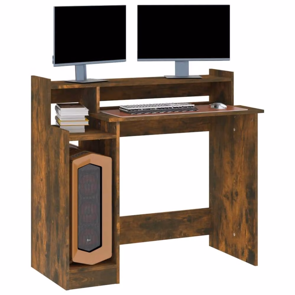 Berkfield Home Computer Desk in Smoked Oak Brown, W/D/H: 97 x 45 x 90 cm – 3