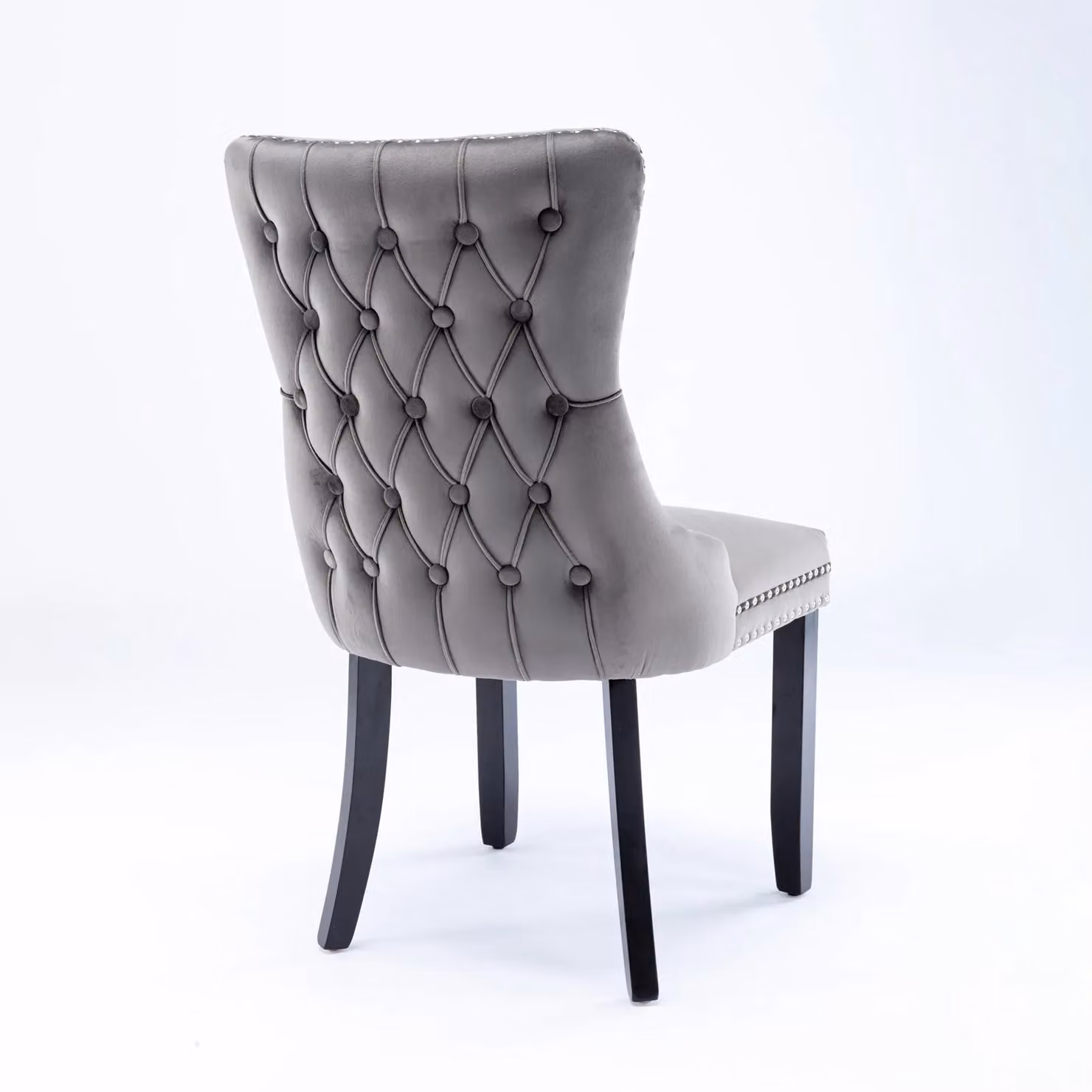 HomeTouch Sierra Set of 4 Grey Velvet Tufted Dining Chairs with Oak Wood Legs – 2