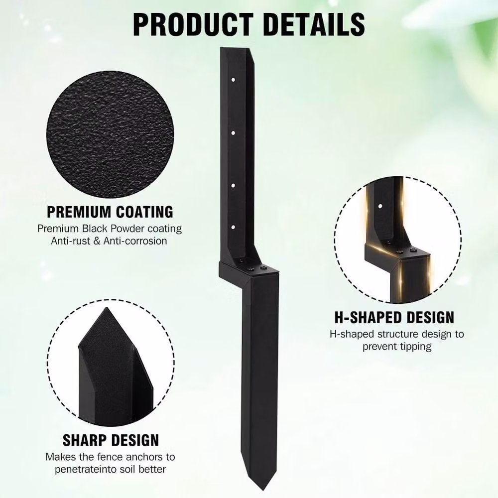 SPETLEK 4-Piece Heavy Duty Fence Post Repair Kit Stake Anchor, Black, W: 300 cm, H: 120 cm – 3