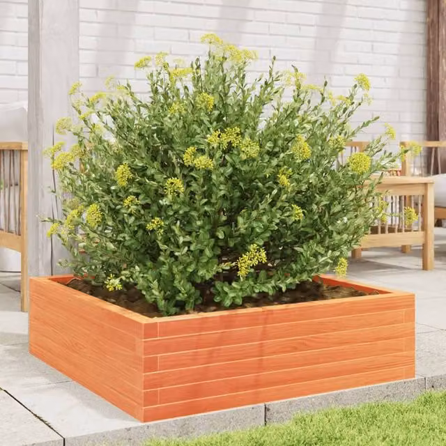 Berkfield Home Decorative Garden Planter in Wax Brown, Solid Wood Pine, W/D/H: 80 x 80 x 23 cm