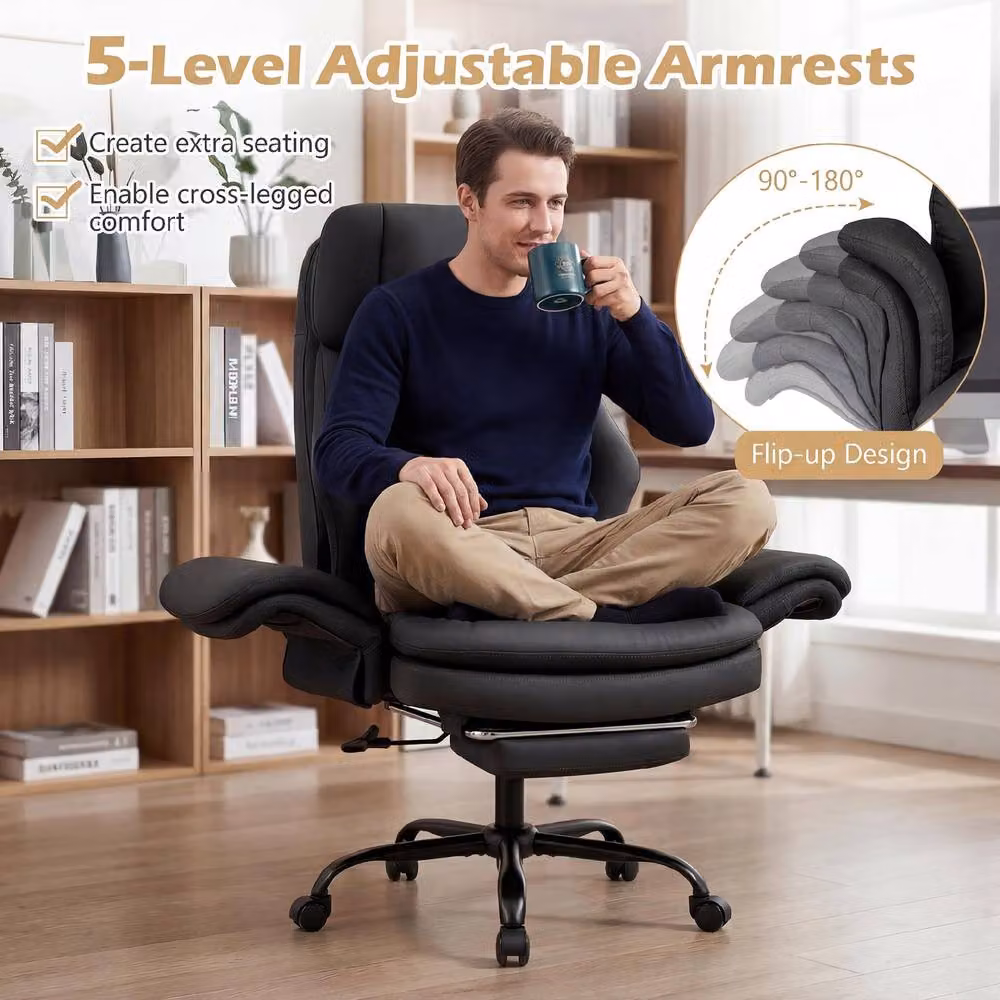 Gymax Big and Tall Black Leather Executive Office Chair with Headrest and Armrests – 7