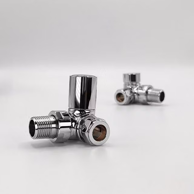 Lux Heat Corner Round Manual Valve Set in Silver Chrome