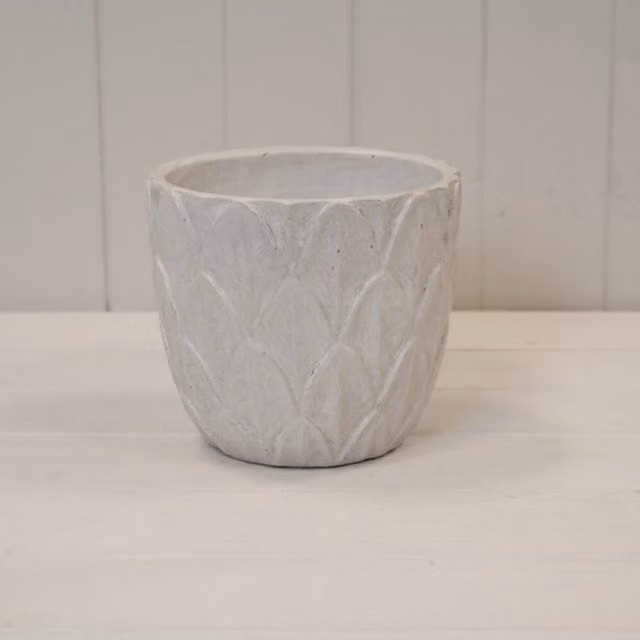 KDMD Round White Ceramic Tabletop Pot with Floral Leaf Pattern