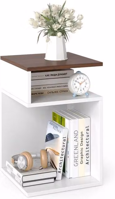 Kelvenix S-Shaped 3-Tier Wood Side Table in White