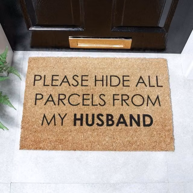 Artsy Mats Please Hide All Parcels From My Husband Doormat in Black and Brown, W/D: 60 x 40 cm