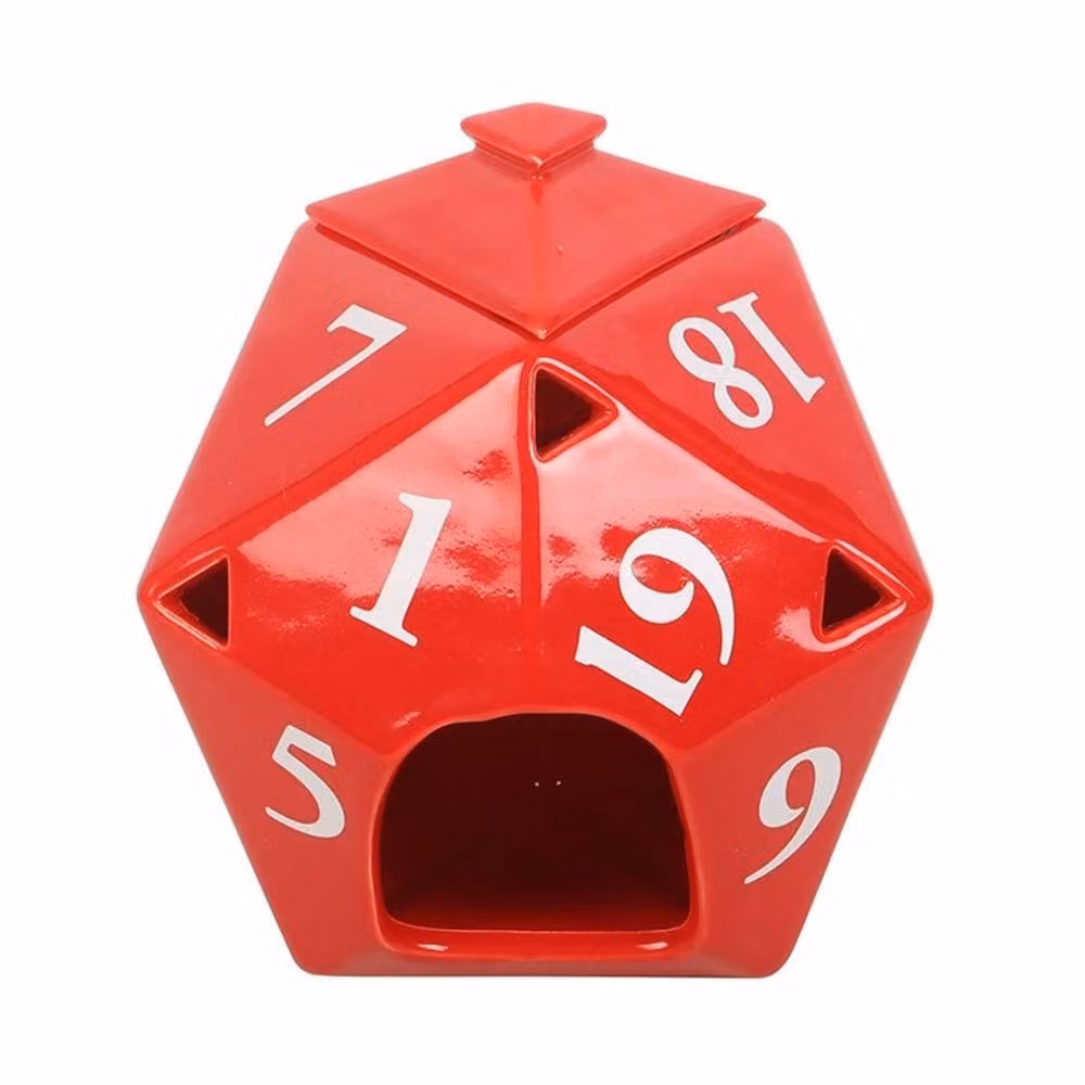 Uniqueful Red Ceramic D20 Gaming Dice Shaped Oil Burner for Tealights – 2