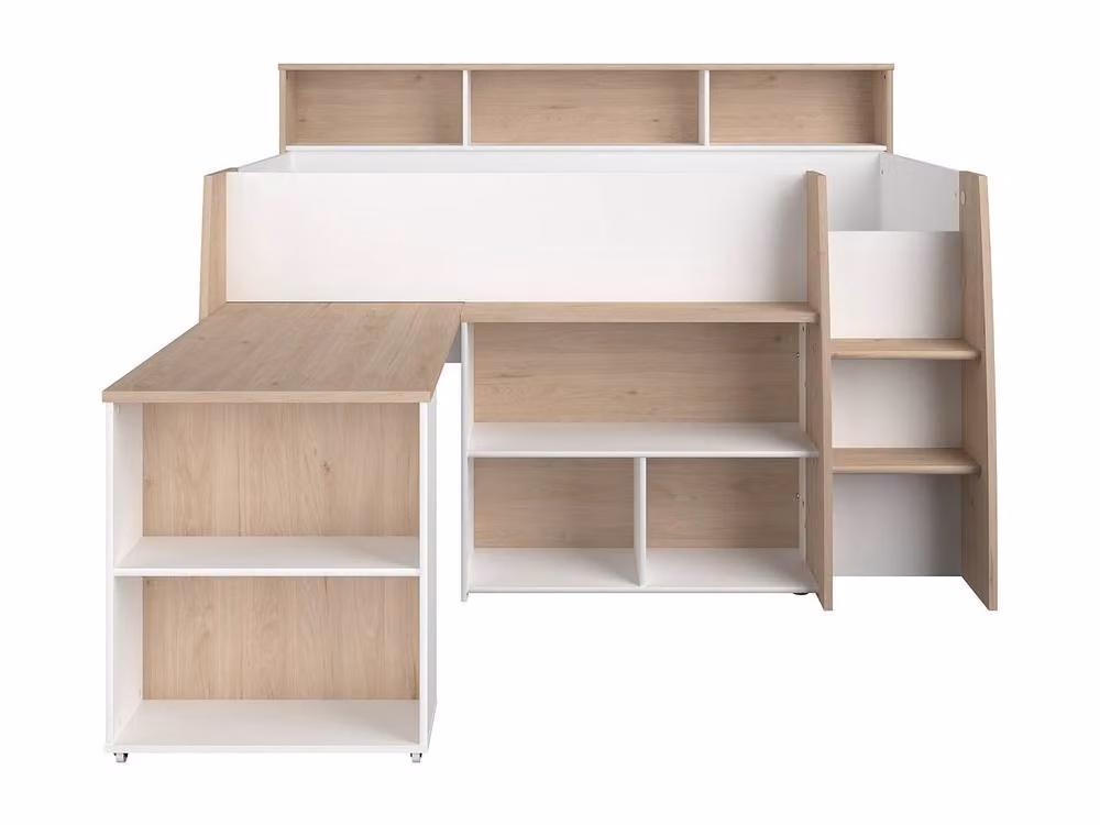 Vente-unique Scandinavian Single Combined Bed with Desk, Storage and Stairs in White – 2