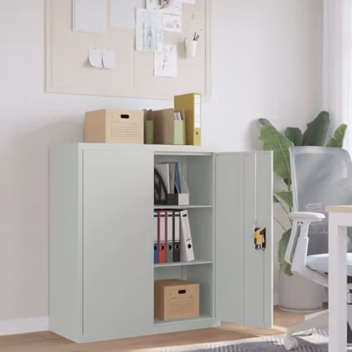 vidaXL Modern Metal File Cabinet in Grey with Lock and Adjustable Shelves, W/D/H: 90 x 40 x 105 cm – 1