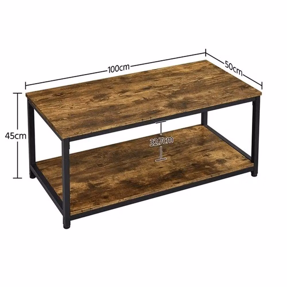 EONLION Industrial Brown Coffee Table with Storage Shelf, W/D/H: 100 x 50 x 45 cm – 2