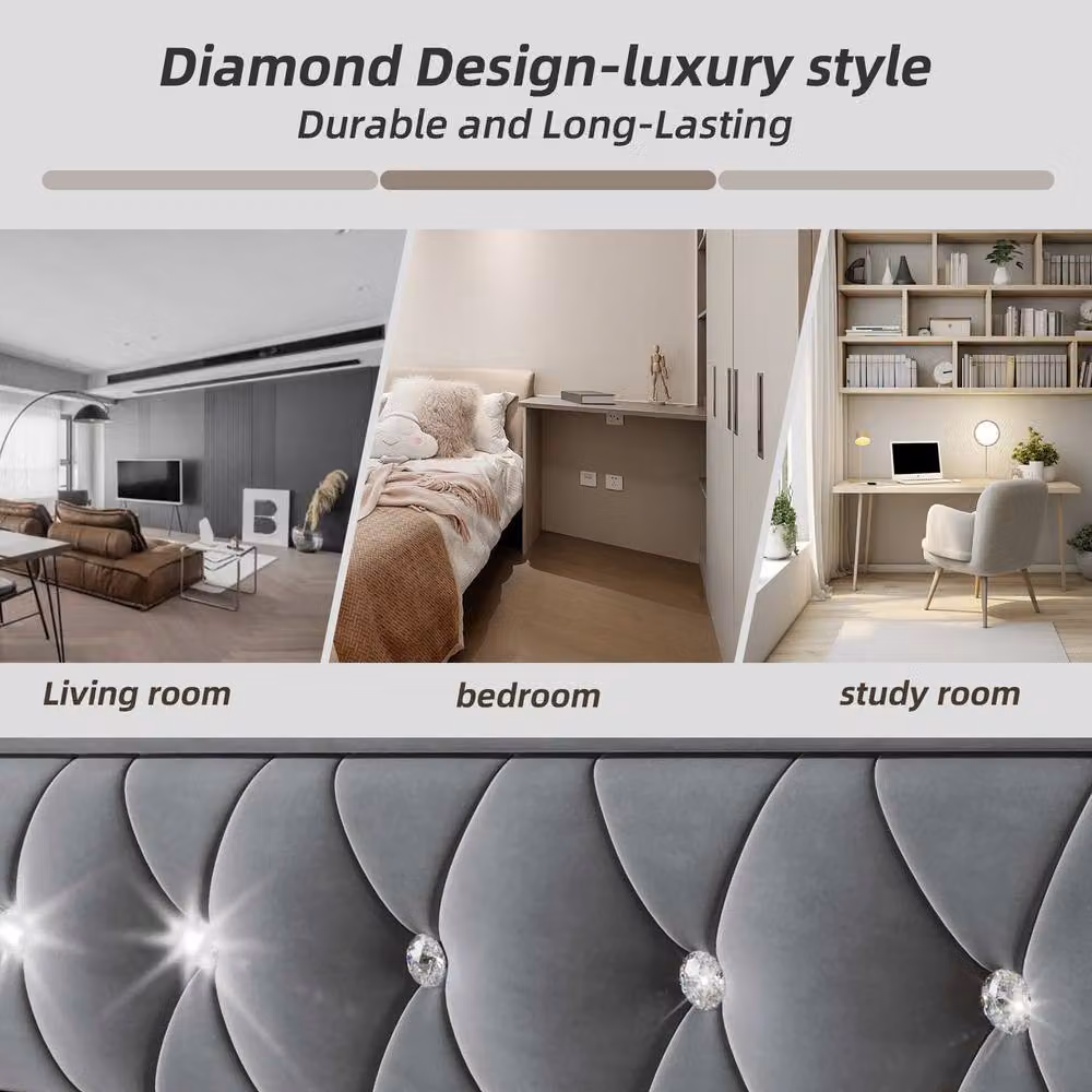 ModernLuxe Grey Velvet Upholstered Single Daybed with Pull Out Trundle Bed, W/D/H: 90 x 190 x 76 cm – 5