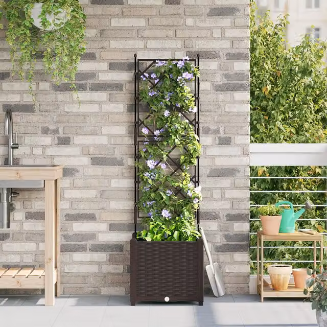 Berkfield Home Garden Planter with Trellis in Brown, W/D/H: 40 x 40 x 143 cm – 1