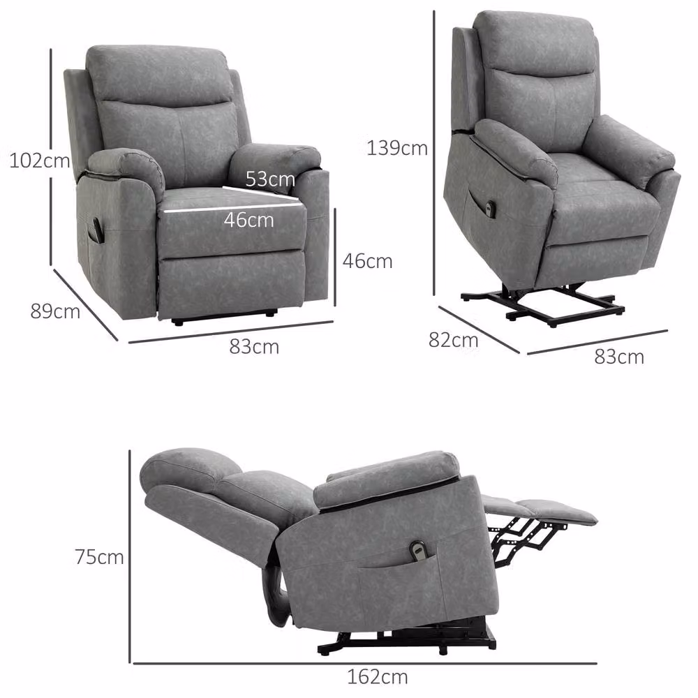 STILVORA Electric Riser Recliner Chair in Grey Synthetic Leather with Remote Control and Powered Lift Assist – 2