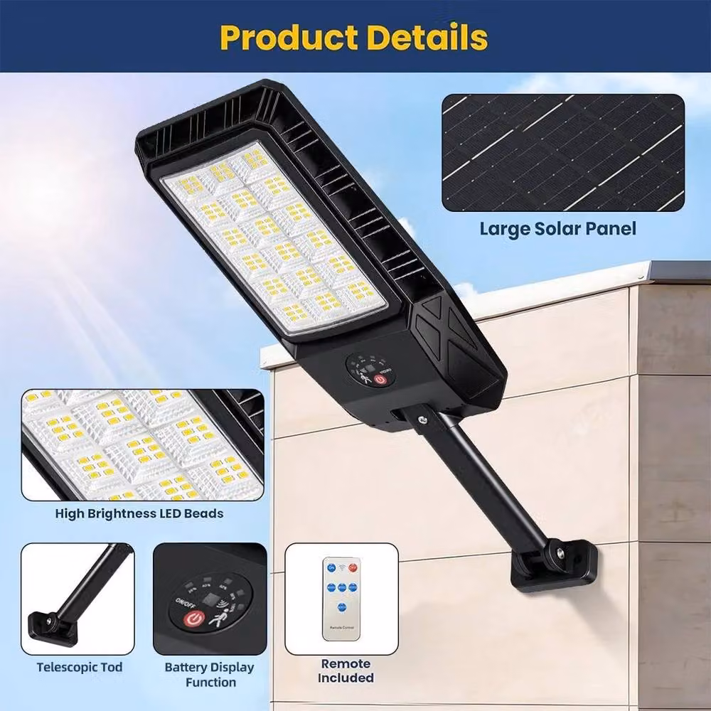 FLAVORA Commercial Outdoor Solar LED Street Light with Motion Sensor in Black – 5