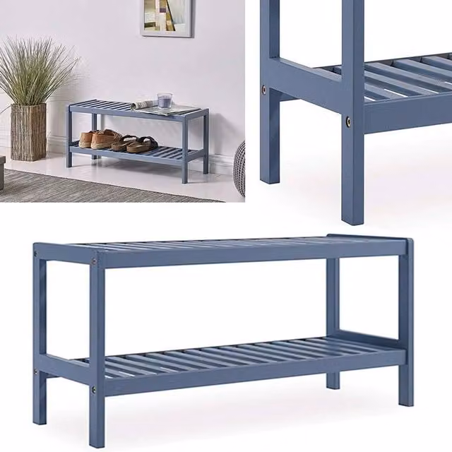 SPETLEK 2 Tier Grey Bamboo and Wood Wall Mounted Shoe Rack